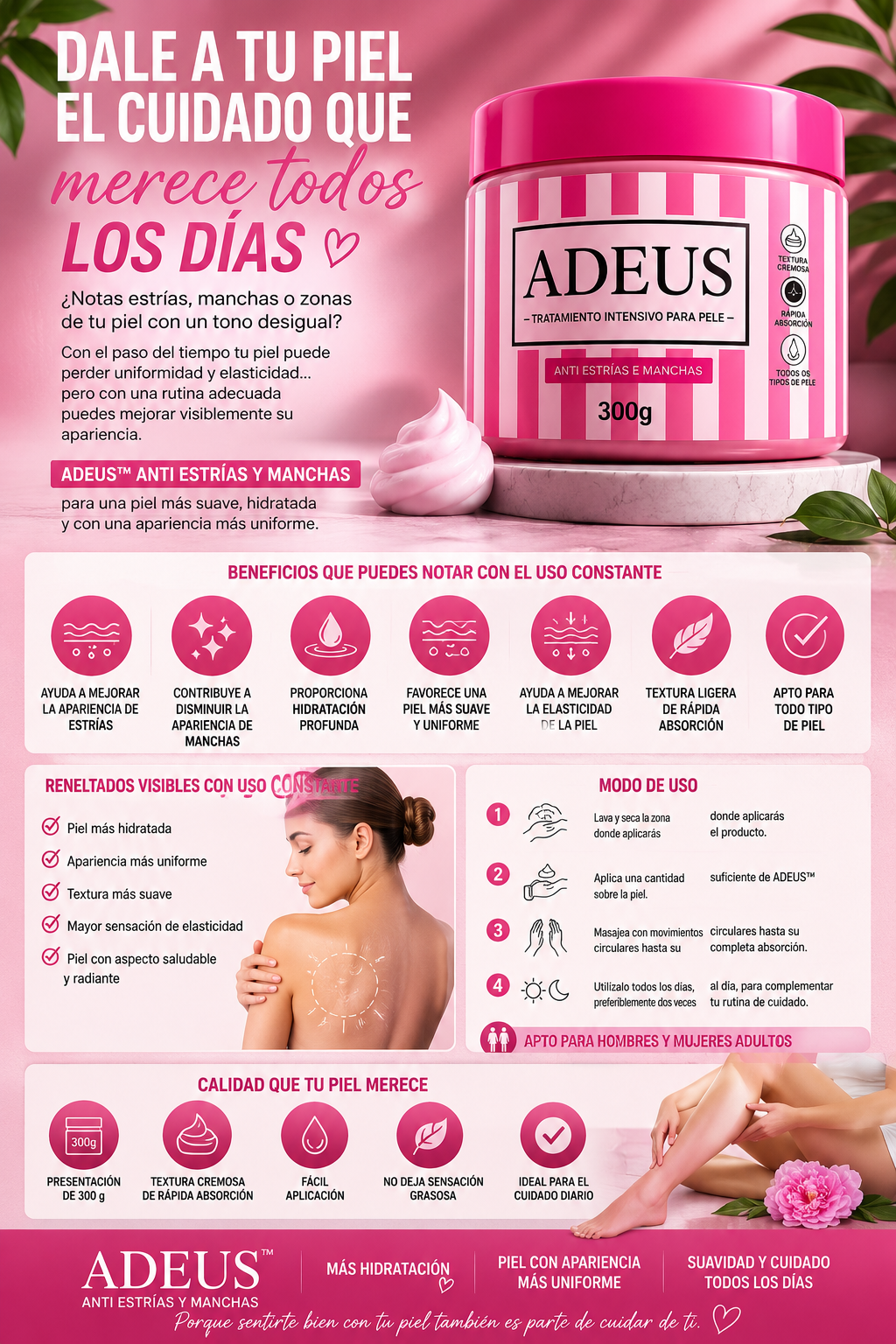 ADEUS™ – Crema Intensiva Anti Estrías y Manchas para una Piel Más Uniforme